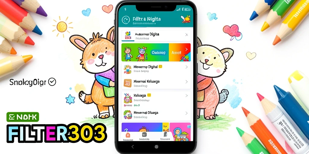 Tampilan antarmuka FILTER303 yang ramah anak dan berwarna-warni.