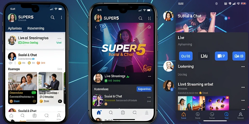 Antarmuka aplikasi SUPER5 yang menarik dalam sesi Live Streaming.
